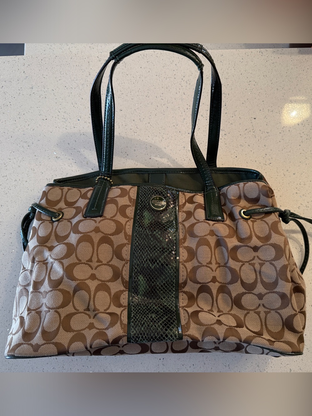 Coach Brown Signature Canvas Tote with Black Trim